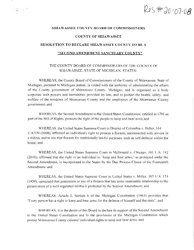 Shiawassee County Second Amendment Sanctuary Resolution - Page 1