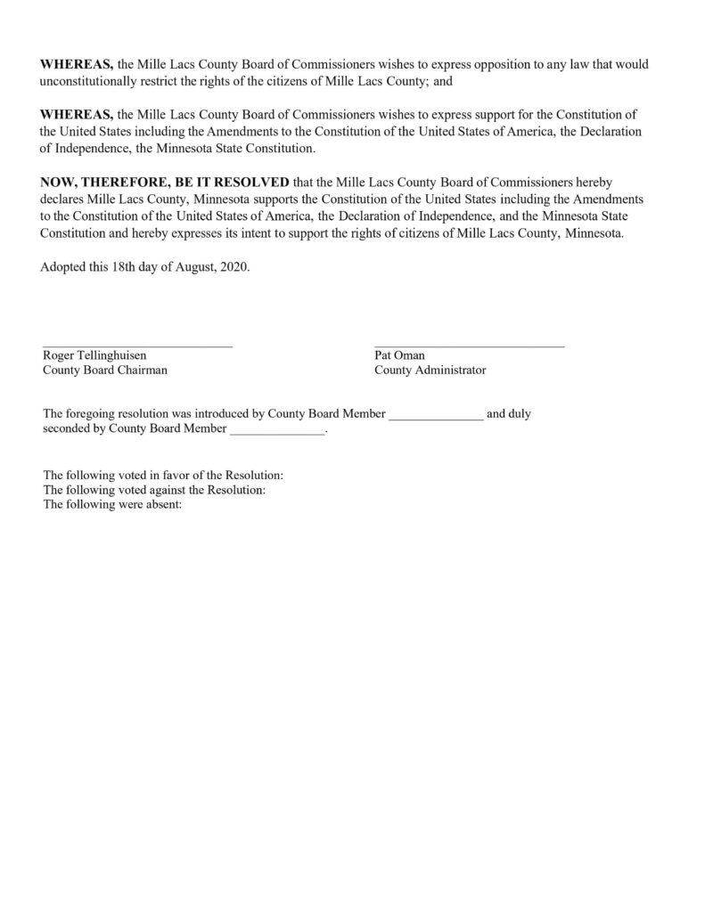 Mille Lacs County Minnesota - Resolution No. 08-18-2020-01 Second Amendment Page 2