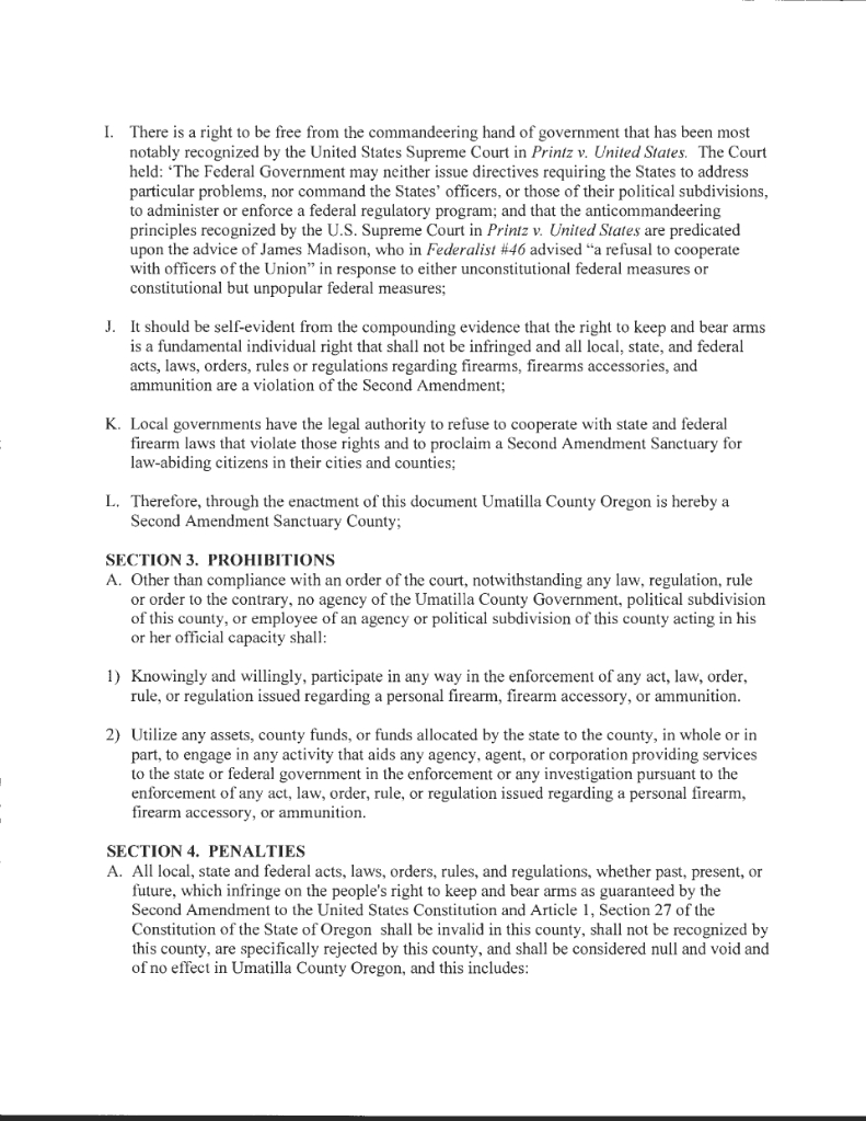 Umatilla County Second Amendment Sanctuary Ordinance Page 2