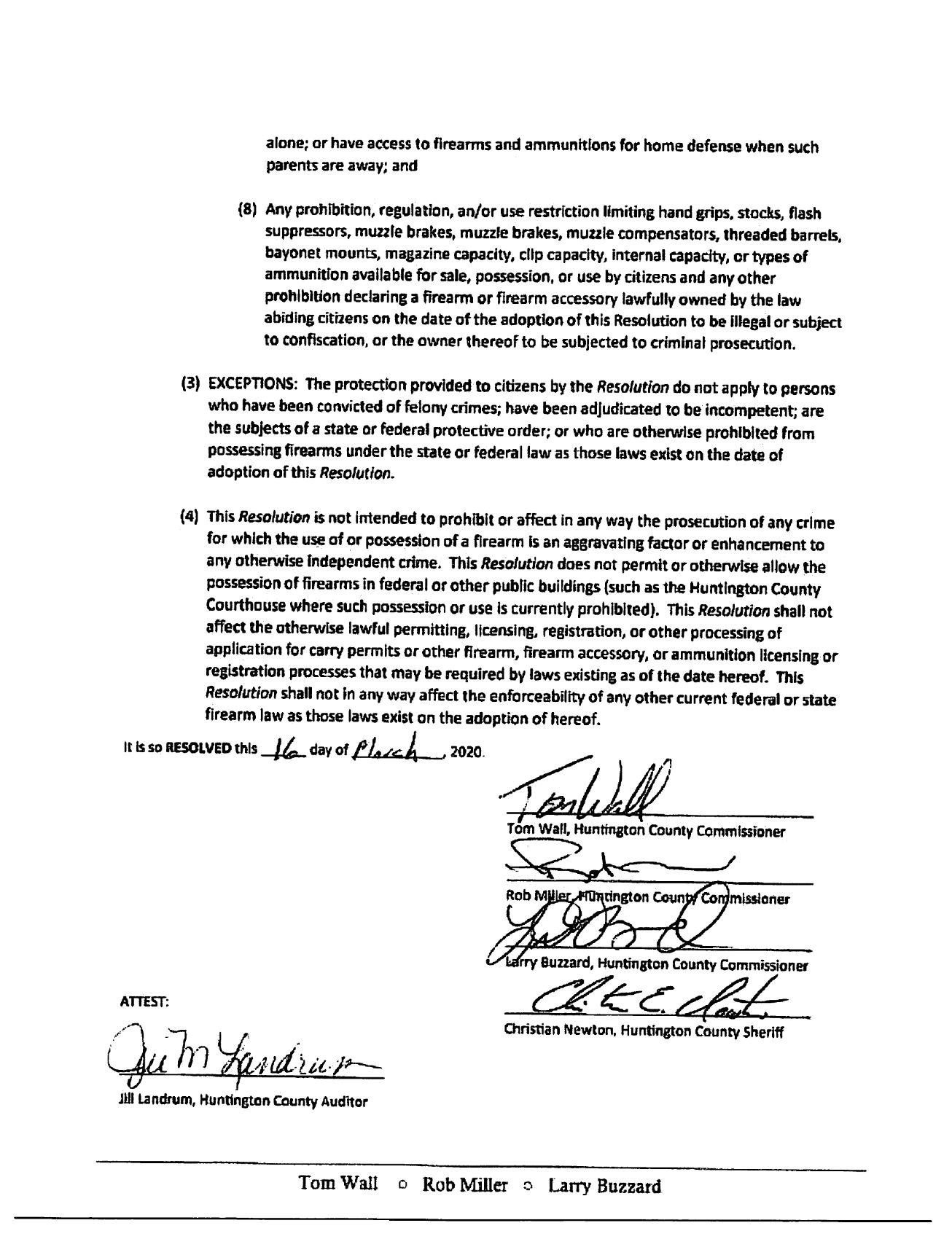 Huntington County Indiana Second Amendment Sanctuary Resolution pg 3