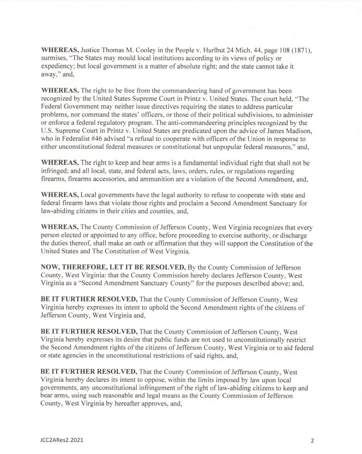Jefferson County West Virginia Second Amendment Sanctuary Resolution pg2