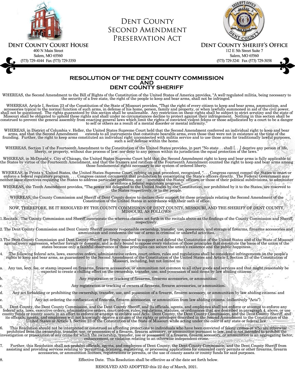 Dent County Second Amendment Preservation Act Page 1