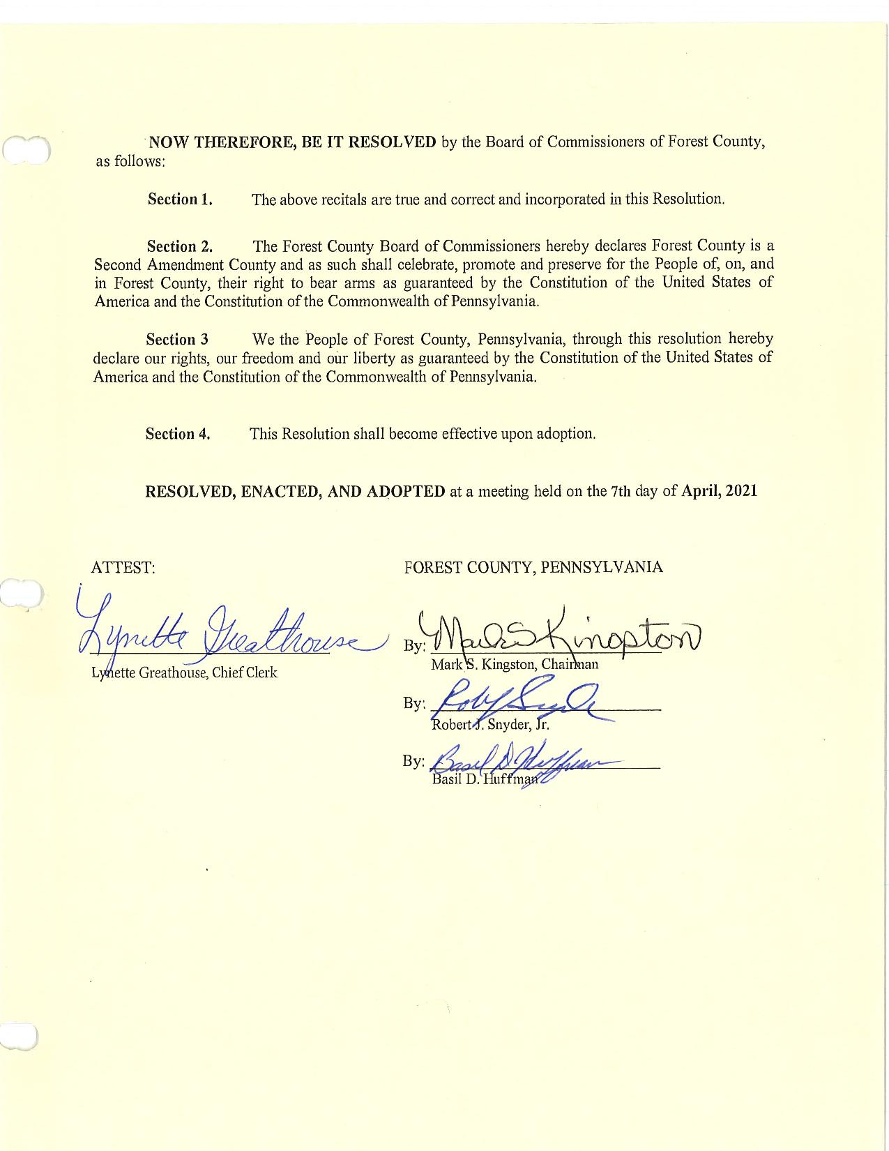 Forest County Pennsylvania Resolution Page 2