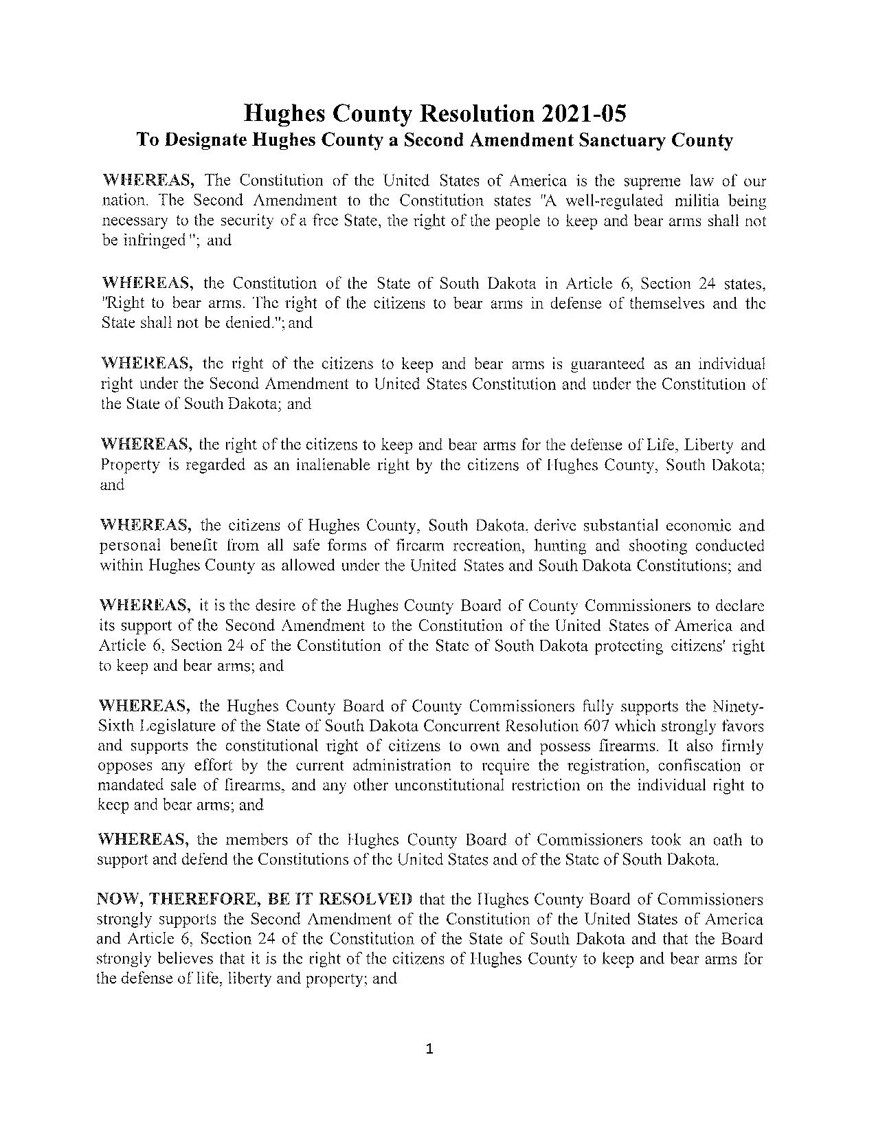 Hughes County South Dakota Resolution Page 1
