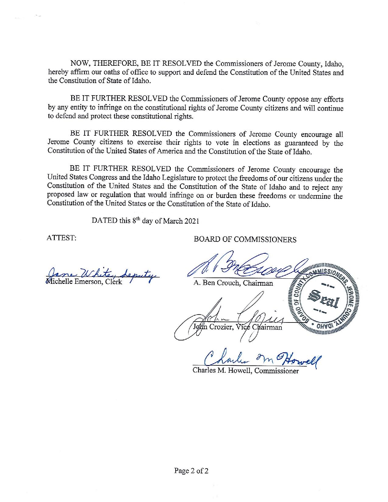 Jerome County Idaho Resolution Page 2