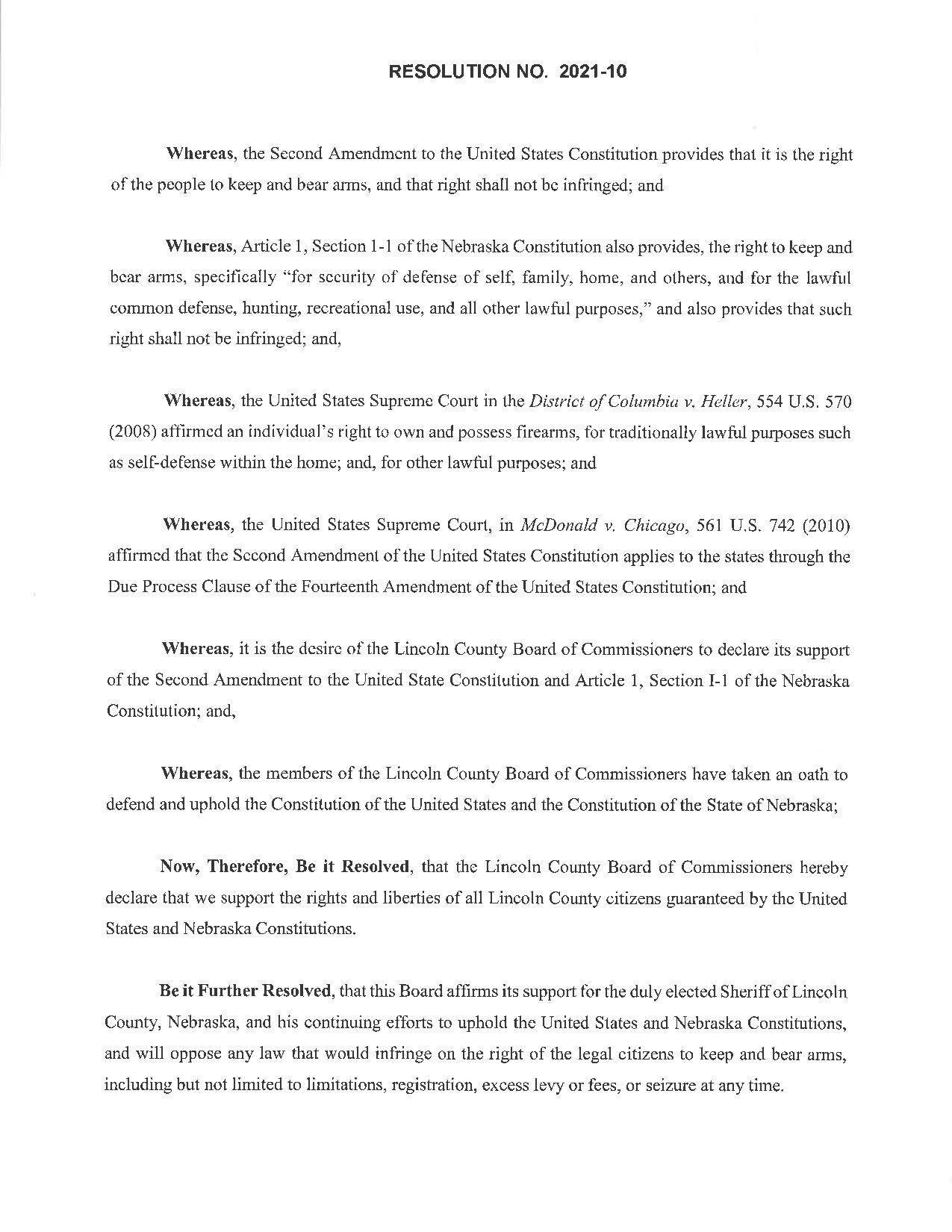 Lincoln County Nebraska Resolution Page 1