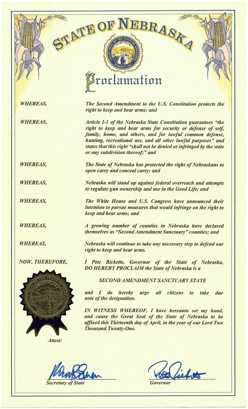 Nebraska Second Amendment Sanctuary State Proclamation