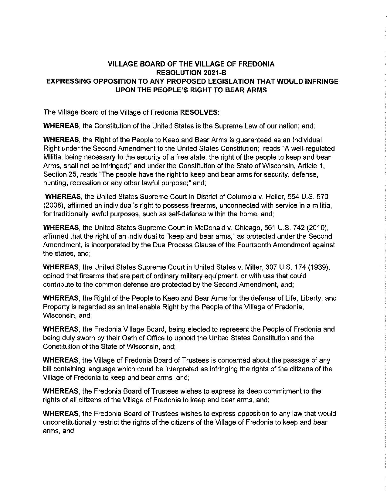 Village of Fredonia Resolution Page 1