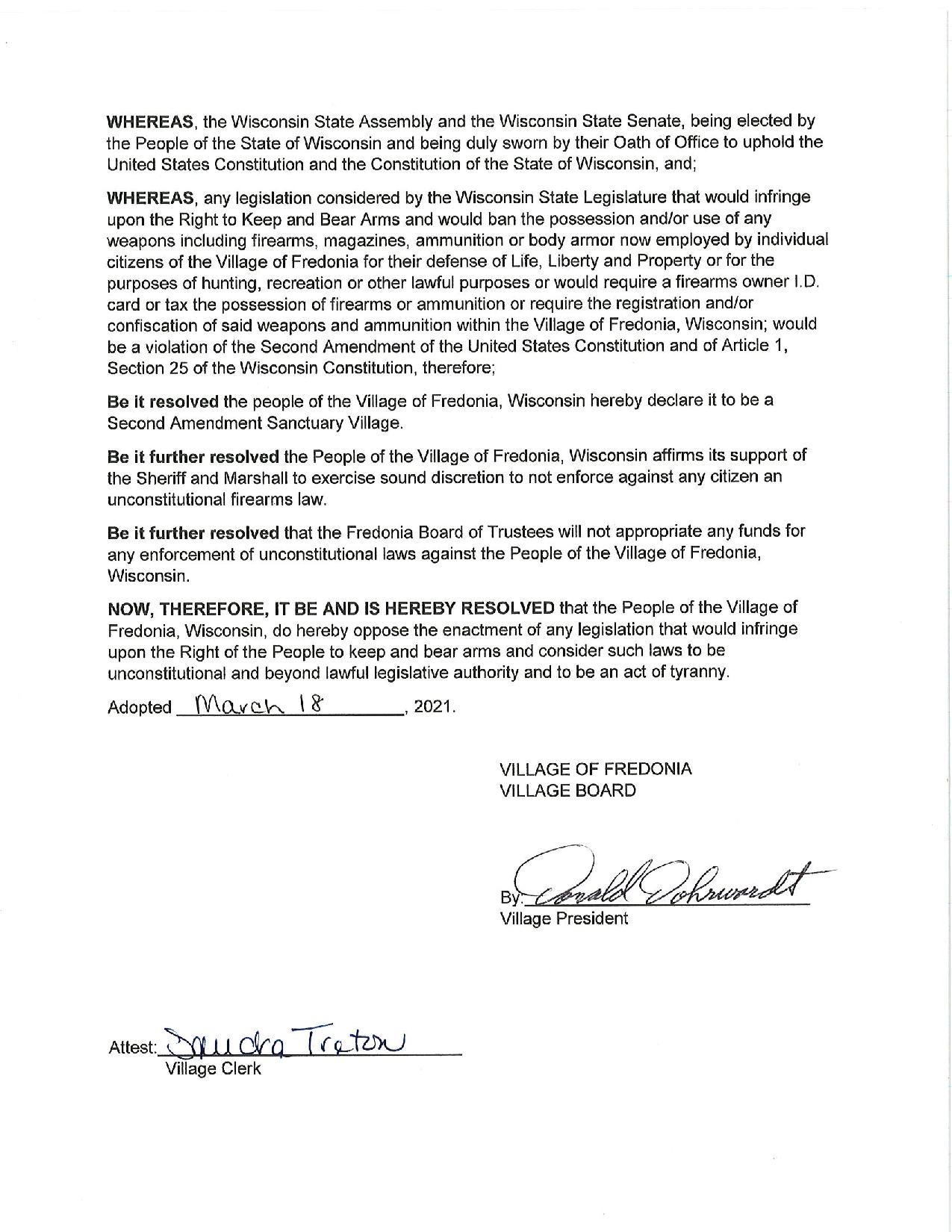 Village of Fredonia Resolution Page 2