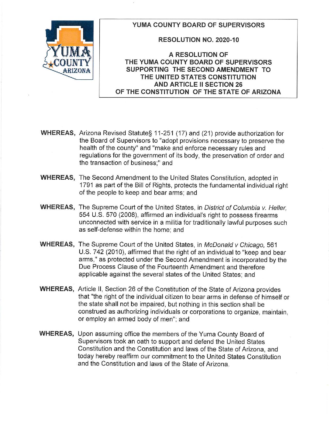 Yuma County Arizona Resolution Page 2