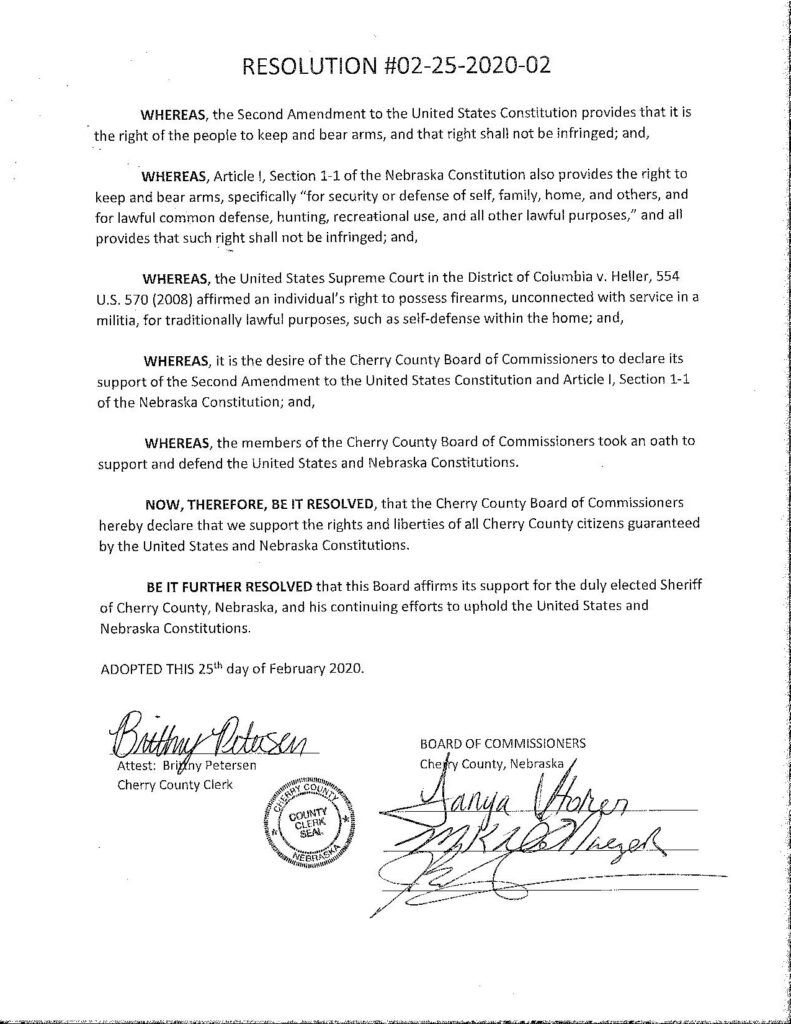 Cherry County Second Amendment Resolution Page 1