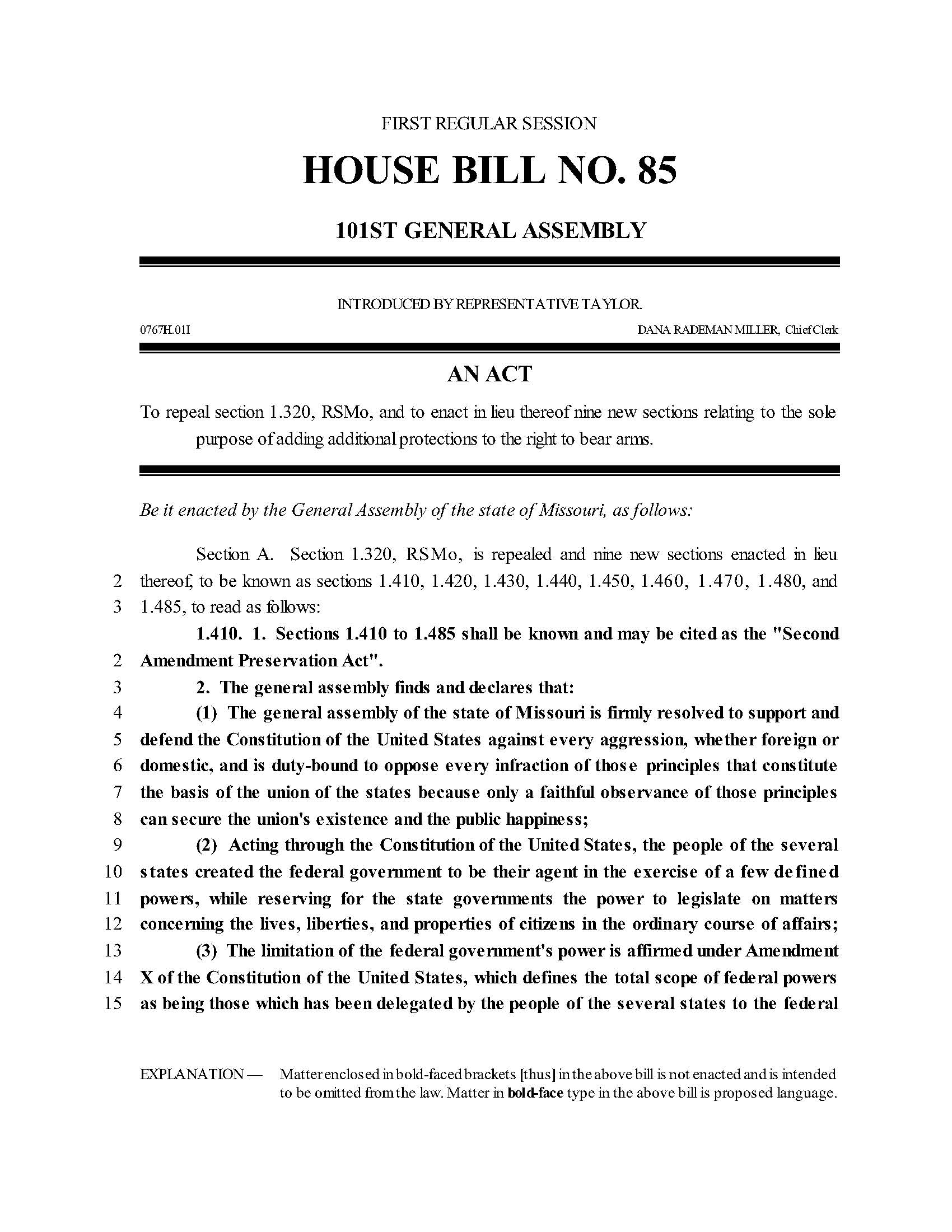 Missouri Second Amendment Preservation Act Page 1