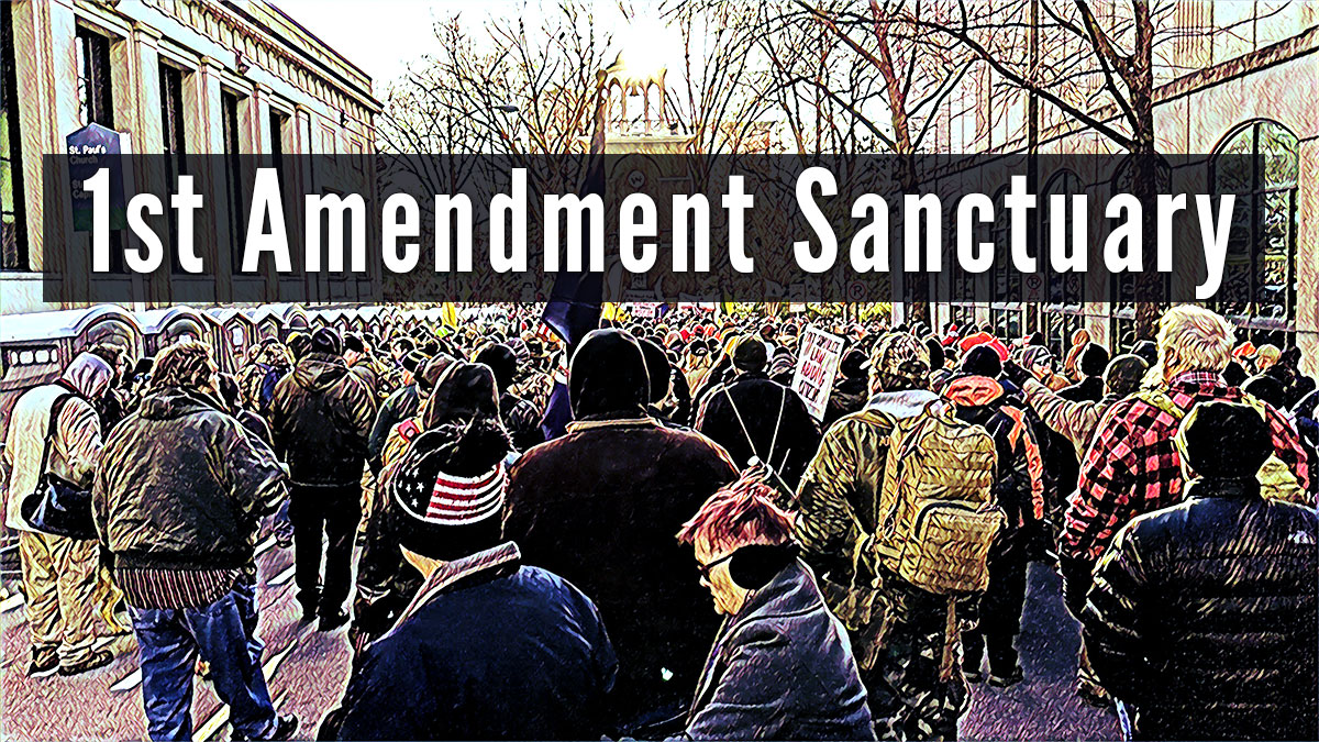 Picture showing a Pro Second Amendment Rally - Text reads: !st Amendment Sanctuary