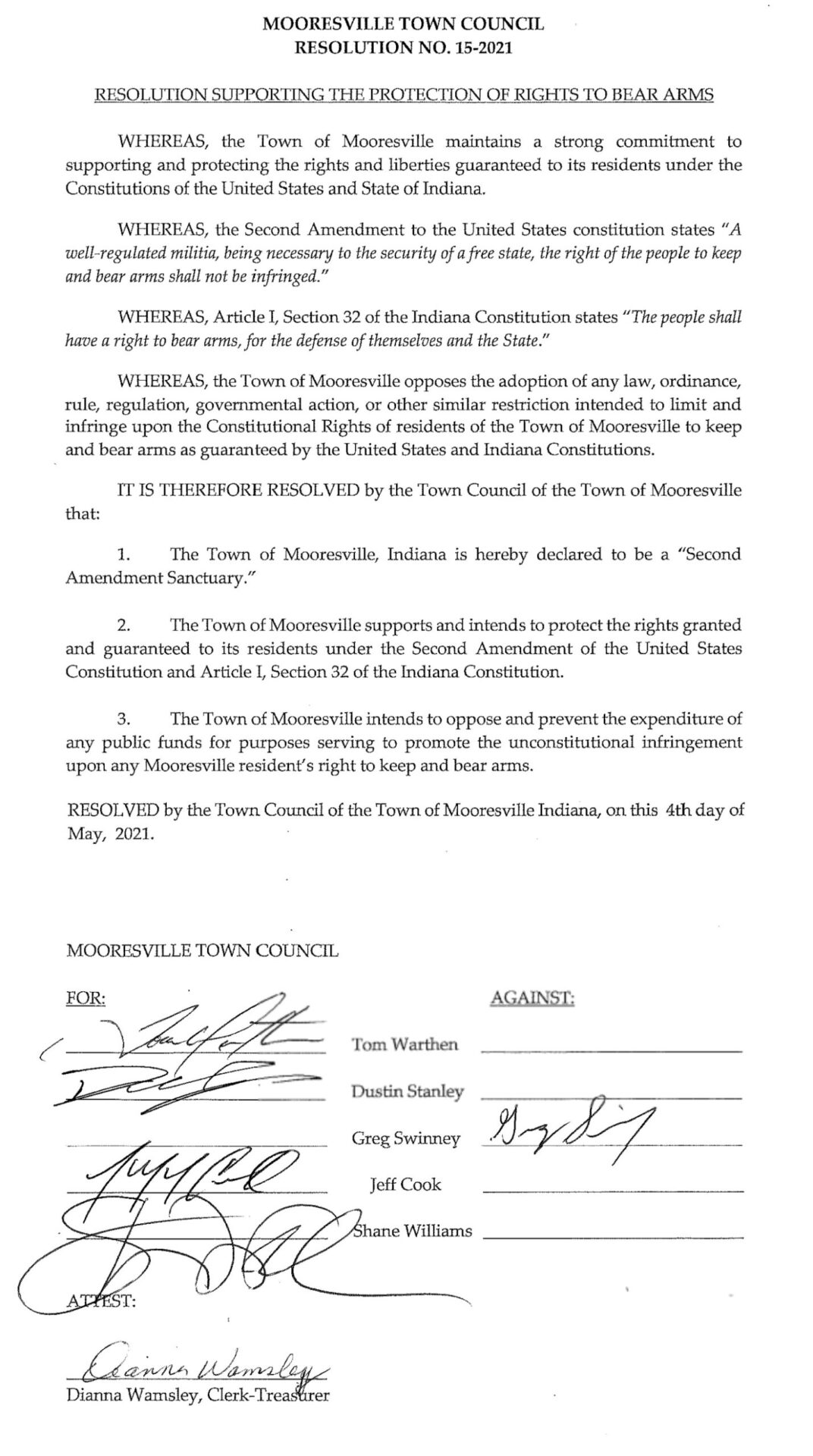 Mooresville Town Indiana 2nd Amendment Page 1