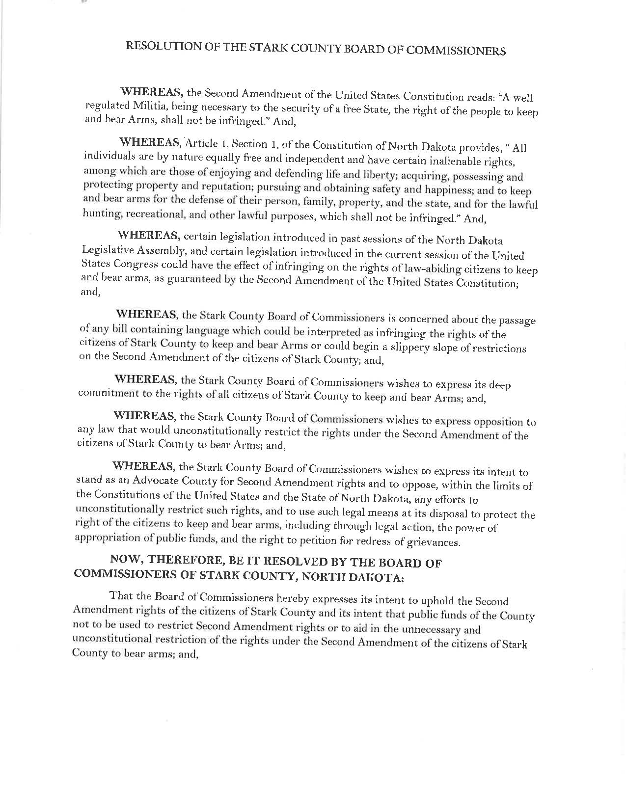 Stark County North Dakota 2A Resolution Page 1