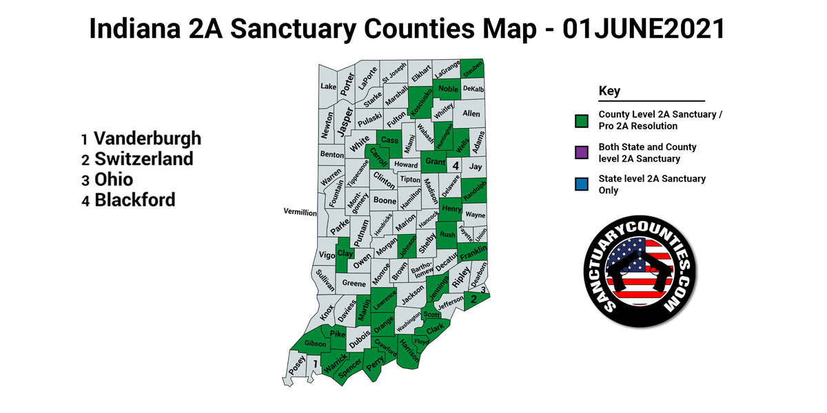 Indiana Second Amendment Sanctuary Updated Map June 01 2021
