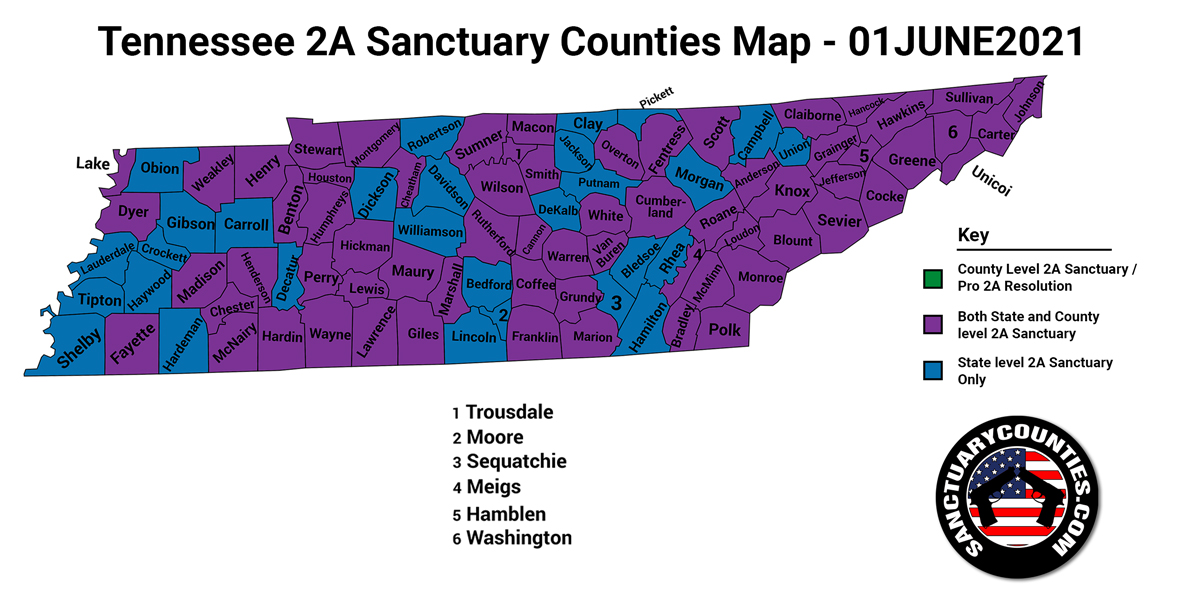 Tennessee Second Amendment Sanctuary Updated Map June 01 2021