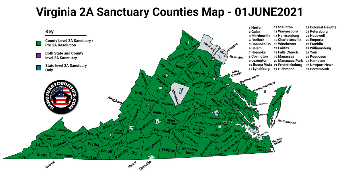 Virginia Second Amendment Sanctuary Updated Map June 01 2021