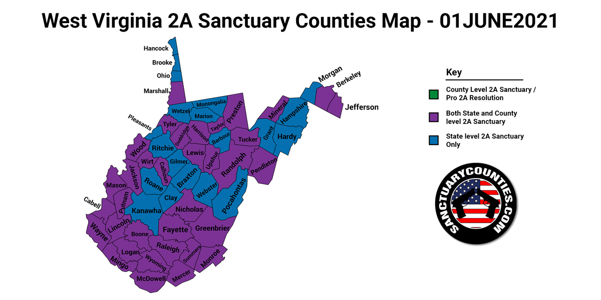 West Virginia Second Amendment Sanctuary Updated Map June 01 2021