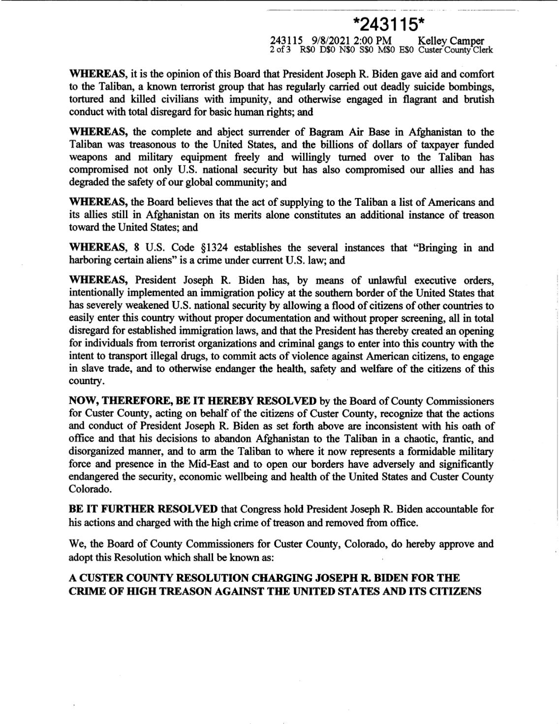 Custer County Colorado Resolution 21-17 Page 2